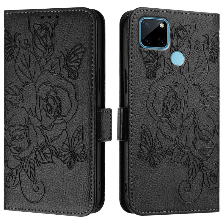 For Realme C21Y Embossed Rose RFID Anti-theft Leather Phone Case