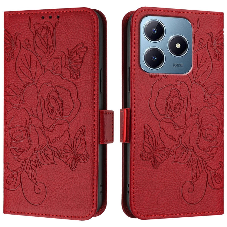 For Realme C63 / C61 Embossed Rose RFID Anti-theft Leather Phone Case