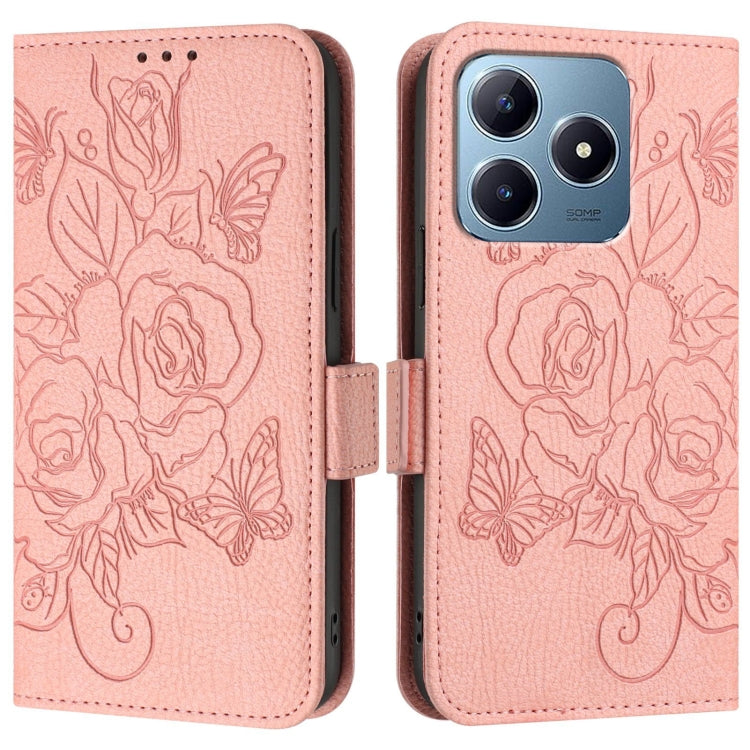 For Realme C63 / C61 Embossed Rose RFID Anti-theft Leather Phone Case