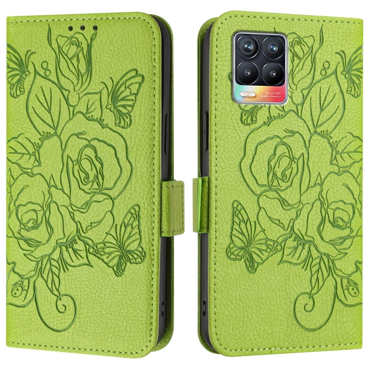 For Realme 8 4G / 8 Pro 4G Embossed Rose RFID Anti-theft Leather Phone Case