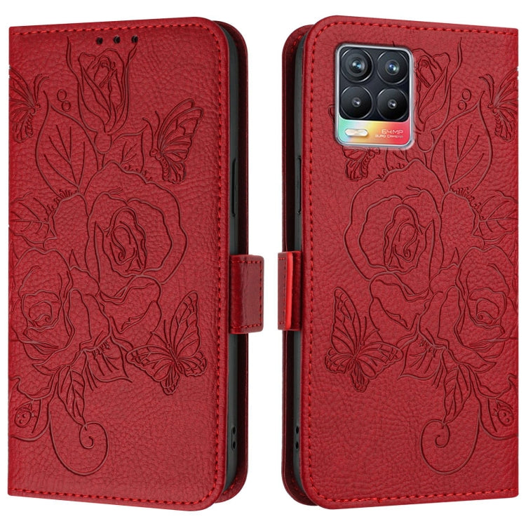 For Realme 8 4G / 8 Pro 4G Embossed Rose RFID Anti-theft Leather Phone Case