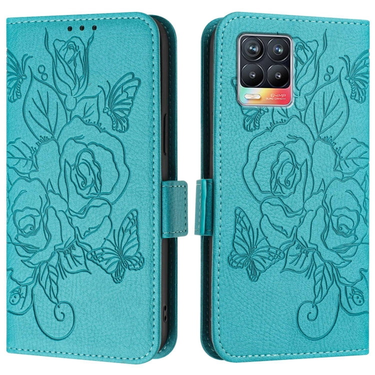 For Realme 8 4G / 8 Pro 4G Embossed Rose RFID Anti-theft Leather Phone Case