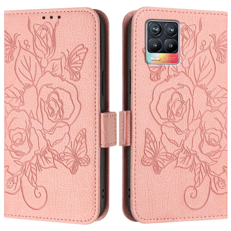 For Realme 8 4G / 8 Pro 4G Embossed Rose RFID Anti-theft Leather Phone Case