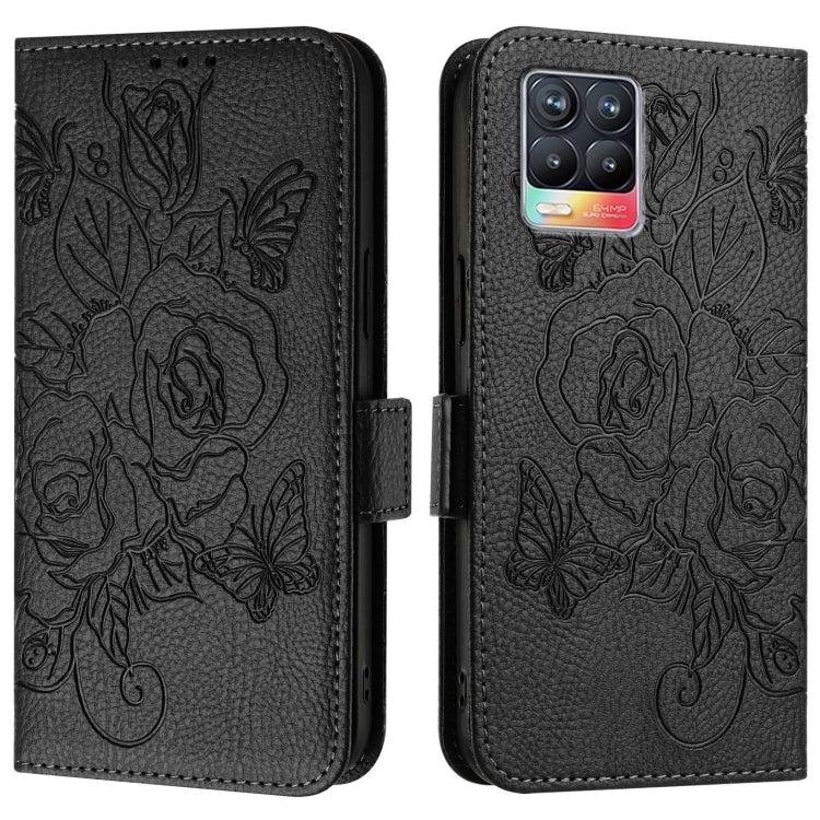 For Realme 8 4G / 8 Pro 4G Embossed Rose RFID Anti-theft Leather Phone Case