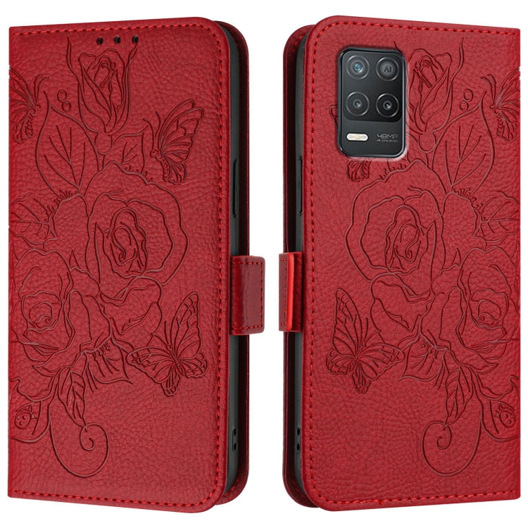 For Realme 8 5G / 9 5G Indian Embossed Rose RFID Anti-theft Leather Phone Case