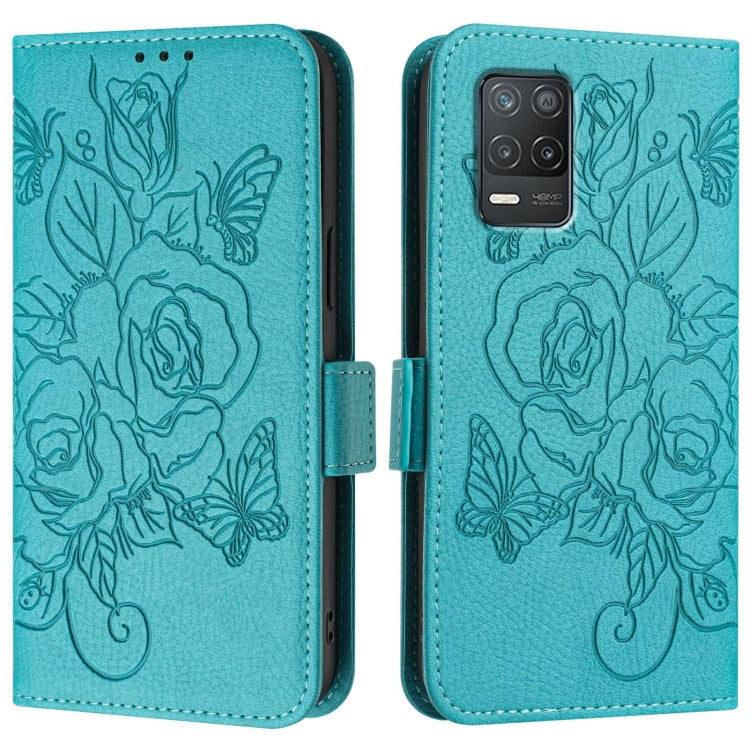 For Realme 8 5G / 9 5G Indian Embossed Rose RFID Anti-theft Leather Phone Case