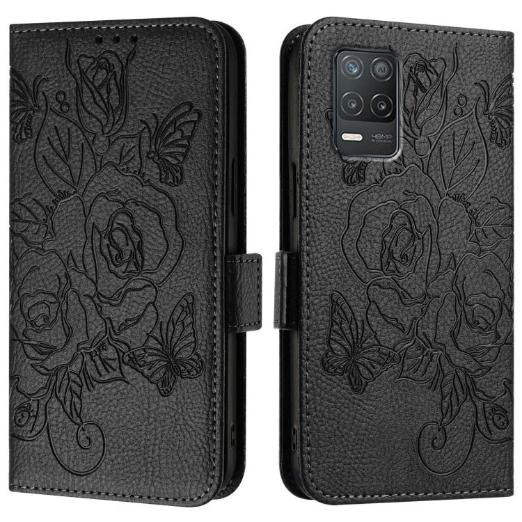 For Realme V13 5G / Q3 5G / Q3i 5G Embossed Rose RFID Anti-theft Leather Phone Case