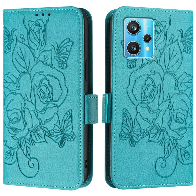 For Realme 9 Pro+ 5G / 9 4G Global Embossed Rose RFID Anti-theft Leather Phone Case