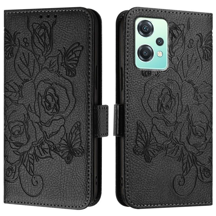 For Realme 9 Pro 5G Global / 9 5G EU Version Embossed Rose RFID Anti-theft Leather Phone Case