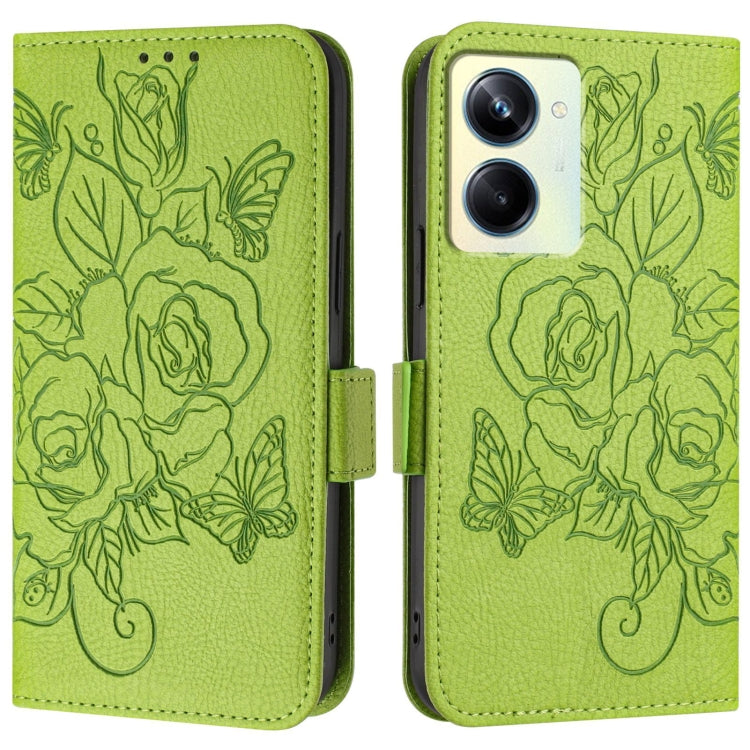 For Realme 10 Pro 5G Embossed Rose RFID Anti-theft Leather Phone Case