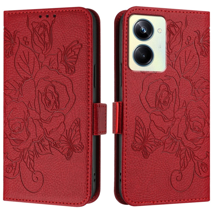 For Realme 10 Pro 5G Embossed Rose RFID Anti-theft Leather Phone Case
