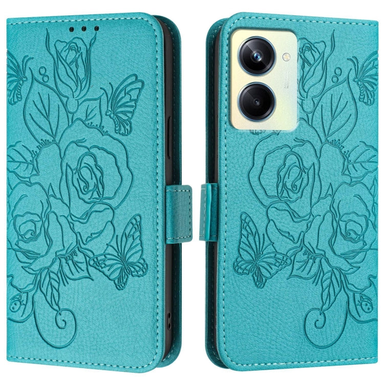 For Realme 10 Pro 5G Embossed Rose RFID Anti-theft Leather Phone Case
