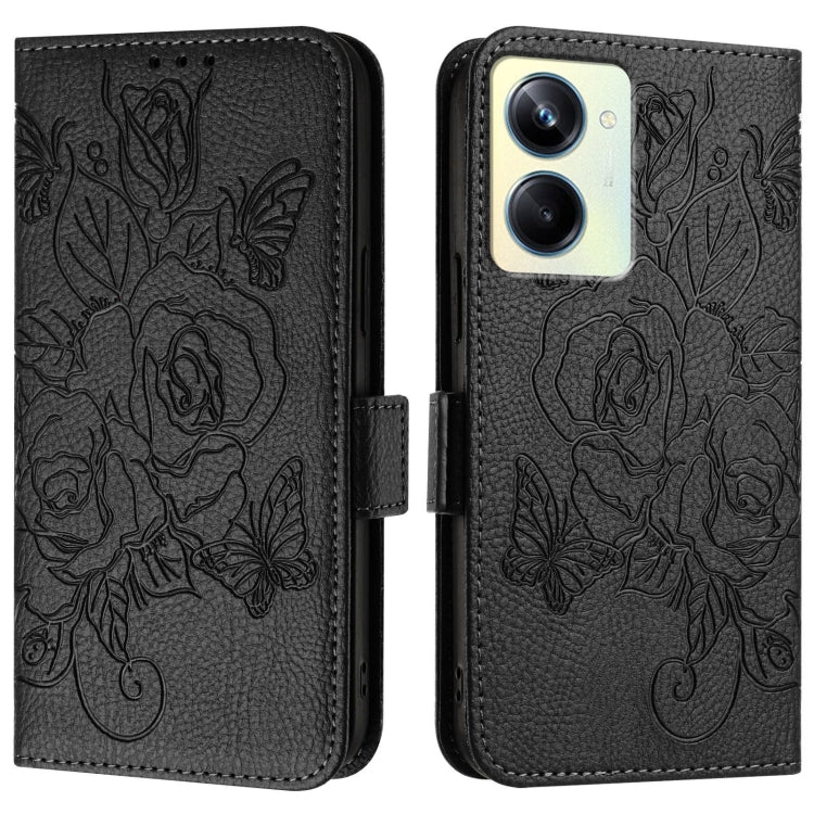 For Realme 10 Pro 5G Embossed Rose RFID Anti-theft Leather Phone Case
