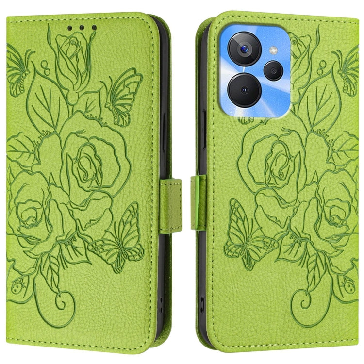 For Realme 10T 5G / 10s 5G / 9i 5G Indian Embossed Rose RFID Anti-theft Leather Phone Case