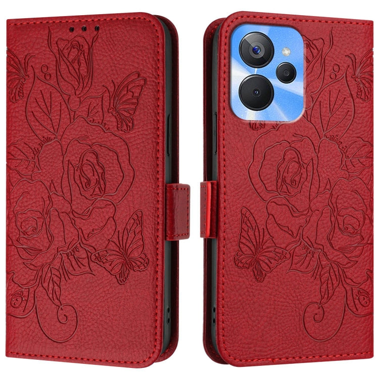 For Realme 10T 5G / 10s 5G / 9i 5G Indian Embossed Rose RFID Anti-theft Leather Phone Case