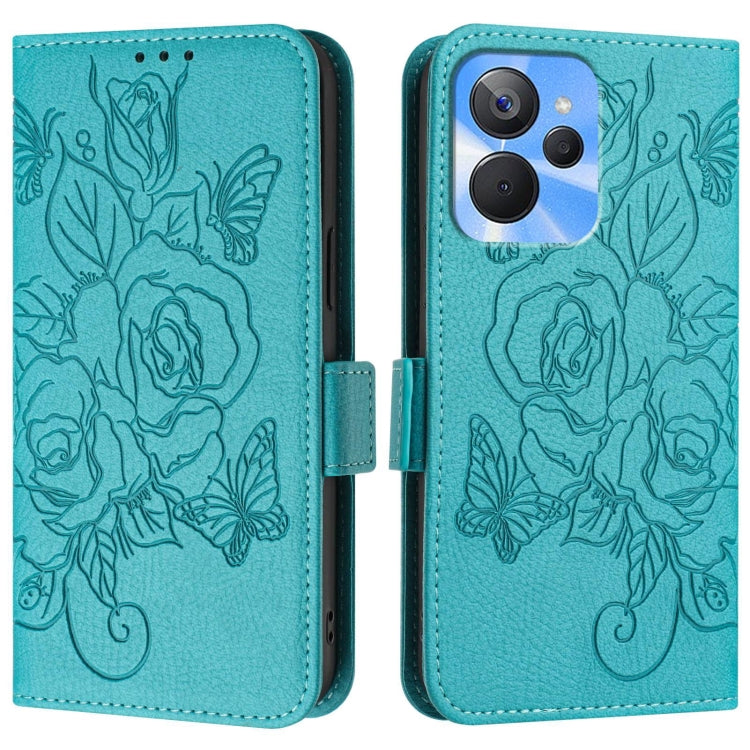For Realme 10T 5G / 10s 5G / 9i 5G Indian Embossed Rose RFID Anti-theft Leather Phone Case