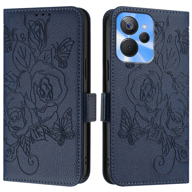 For Realme 10T 5G / 10s 5G / 9i 5G Indian Embossed Rose RFID Anti-theft Leather Phone Case