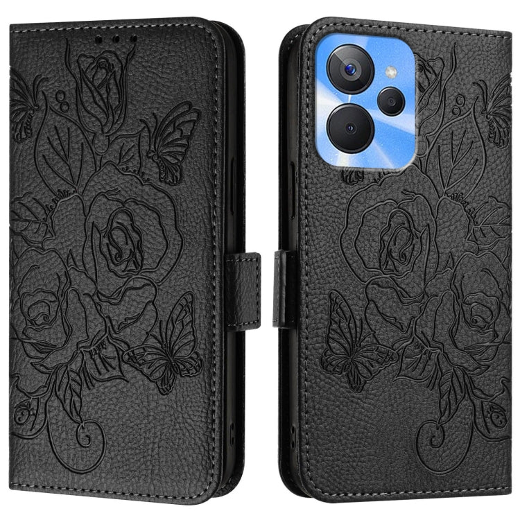 For Realme 10T 5G / 10s 5G / 9i 5G Indian Embossed Rose RFID Anti-theft Leather Phone Case