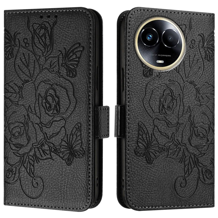 For Realme 11 5G Global / 11X 5G Embossed Rose RFID Anti-theft Leather Phone Case