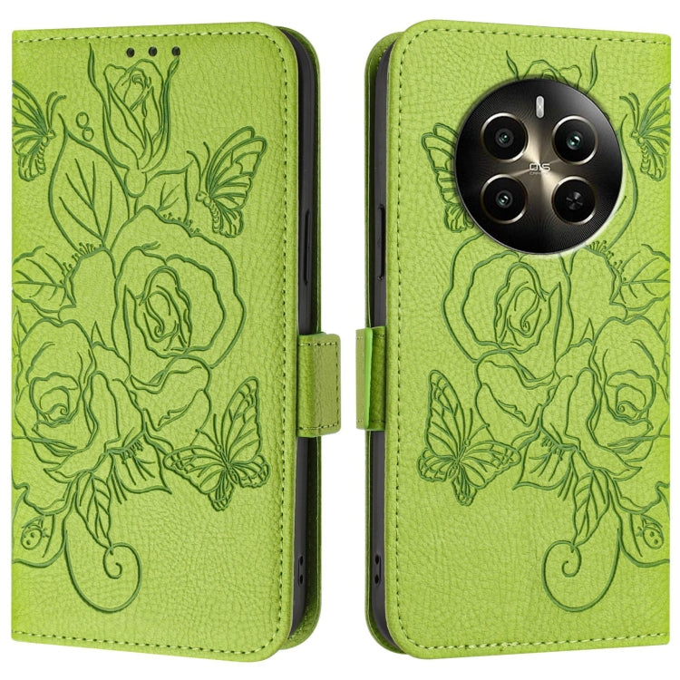 For Realme 12+ 5G / Narzo 70 Pro 5G Indian Embossed Rose RFID Anti-theft Leather Phone Case