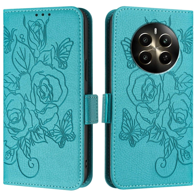 For Realme 12+ 5G / Narzo 70 Pro 5G Indian Embossed Rose RFID Anti-theft Leather Phone Case