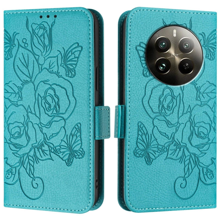For Realme 12 Pro 5G / 12 Pro+ 5G Embossed Rose RFID Anti-theft Leather Phone Case