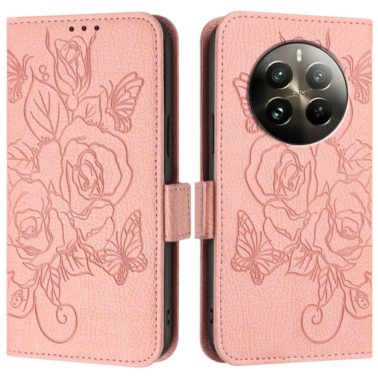For Realme 12 Pro 5G / 12 Pro+ 5G Embossed Rose RFID Anti-theft Leather Phone Case