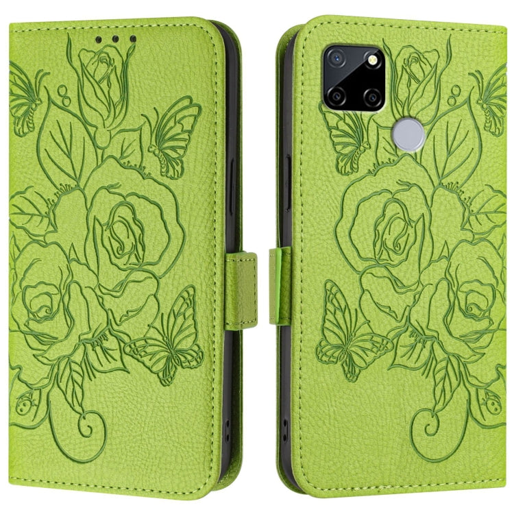 For Realme C25 / C15 / C12 / C25s / 7i Embossed Rose RFID Anti-theft Leather Phone Case