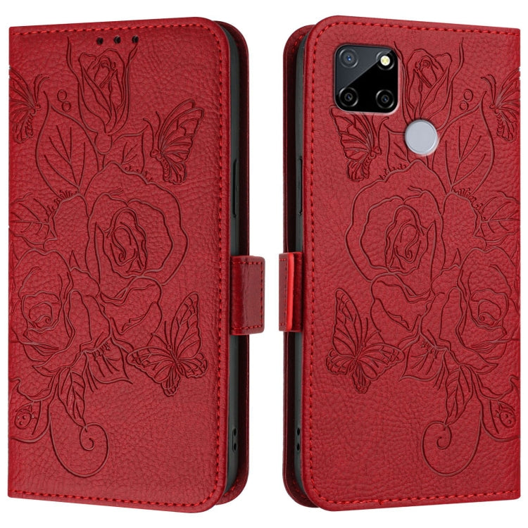 For Realme C25 / C15 / C12 / C25s / 7i Embossed Rose RFID Anti-theft Leather Phone Case