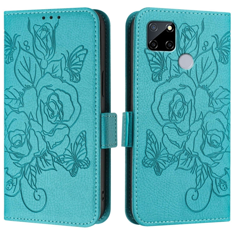 For Realme C25 / C15 / C12 / C25s / 7i Embossed Rose RFID Anti-theft Leather Phone Case