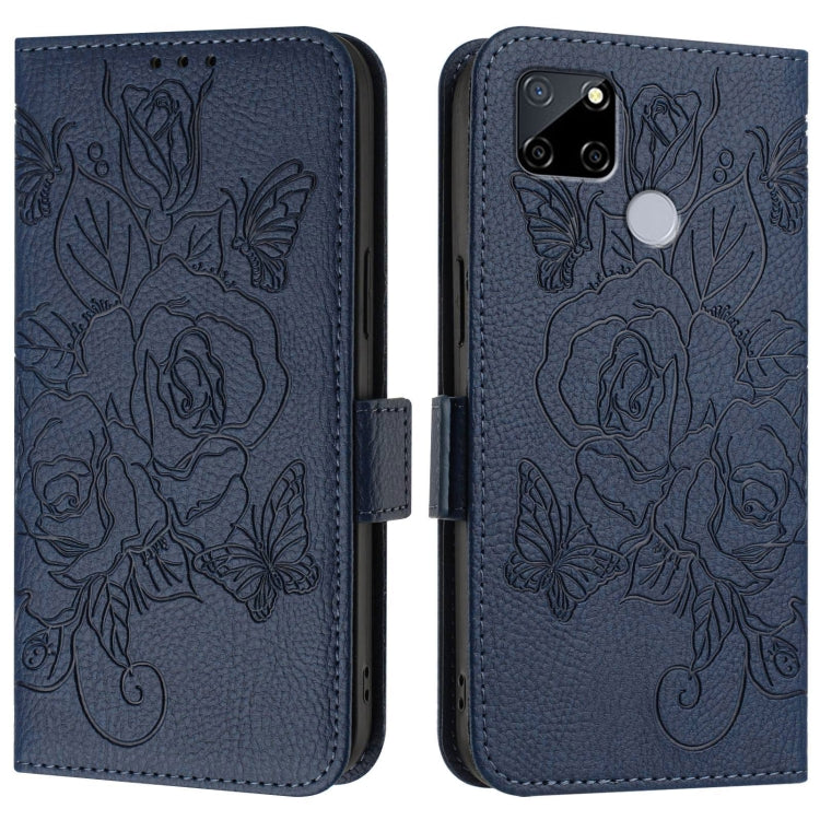 For Realme C25 / C15 / C12 / C25s / 7i Embossed Rose RFID Anti-theft Leather Phone Case