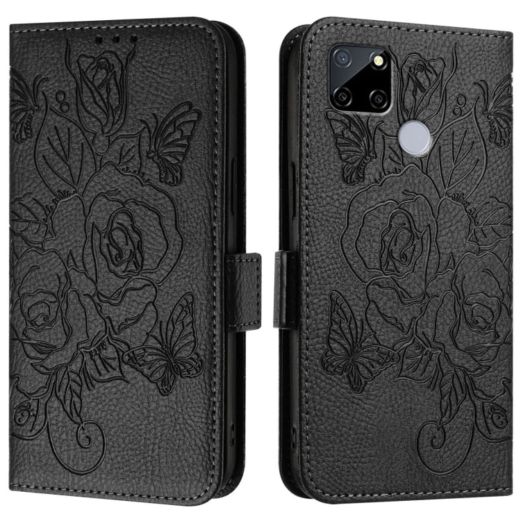 For Realme C25 / C15 / C12 / C25s / 7i Embossed Rose RFID Anti-theft Leather Phone Case