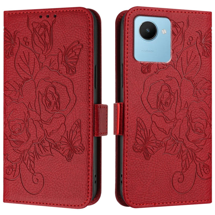 For Realme C30 4G / Narzo 50i Prime / C30s Embossed Rose RFID Anti-theft Leather Phone Case