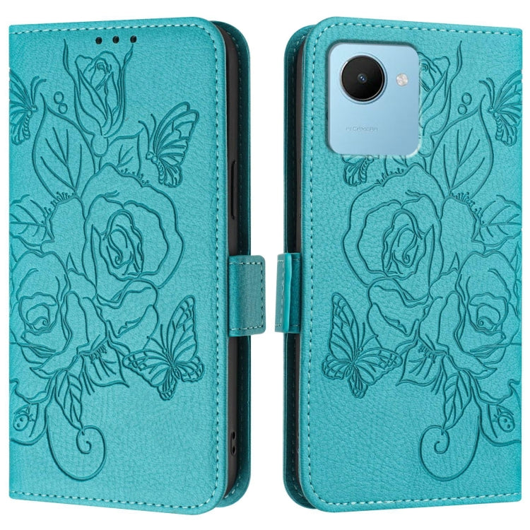 For Realme C30 4G / Narzo 50i Prime / C30s Embossed Rose RFID Anti-theft Leather Phone Case