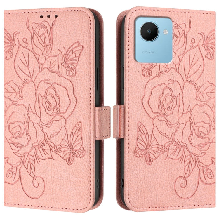 For Realme C30 4G / Narzo 50i Prime / C30s Embossed Rose RFID Anti-theft Leather Phone Case