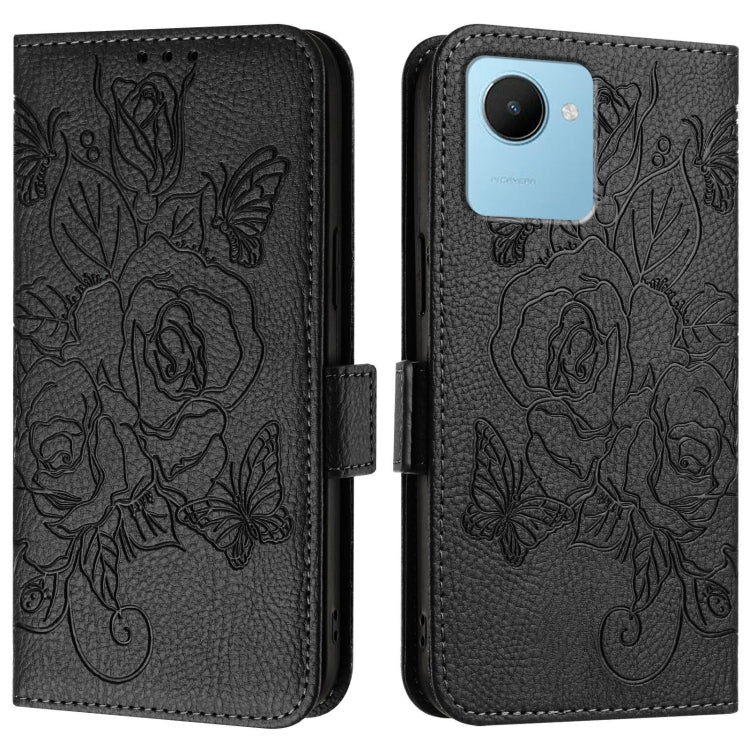 For Realme C30 4G / Narzo 50i Prime / C30s Embossed Rose RFID Anti-theft Leather Phone Case