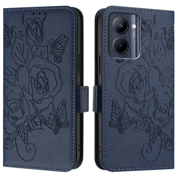 For Realme C33 2022 / C33 2023 Global Embossed Rose RFID Anti-theft Leather Phone Case