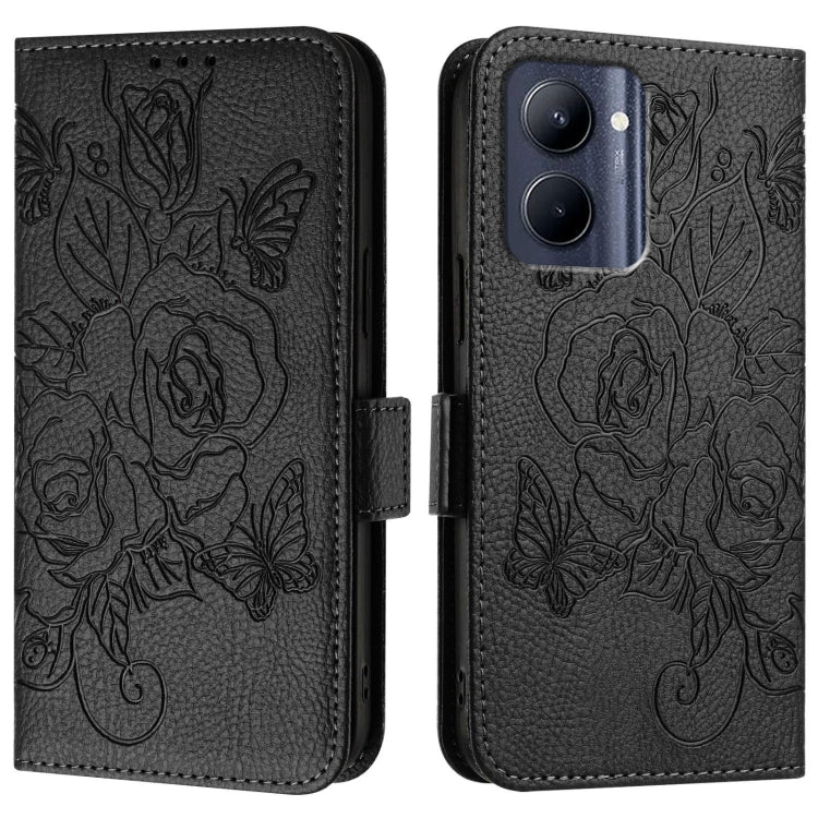 For Realme C33 2022 / C33 2023 Global Embossed Rose RFID Anti-theft Leather Phone Case