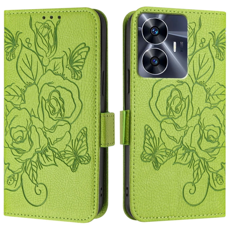 For Realme C55 4G Global / Narzo N55 Embossed Rose RFID Anti-theft Leather Phone Case