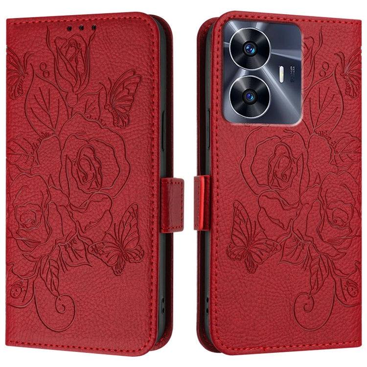 For Realme C55 4G Global / Narzo N55 Embossed Rose RFID Anti-theft Leather Phone Case
