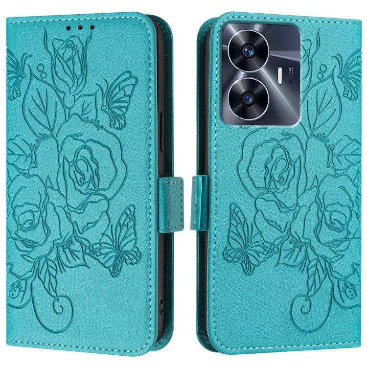 For Realme C55 4G Global / Narzo N55 Embossed Rose RFID Anti-theft Leather Phone Case