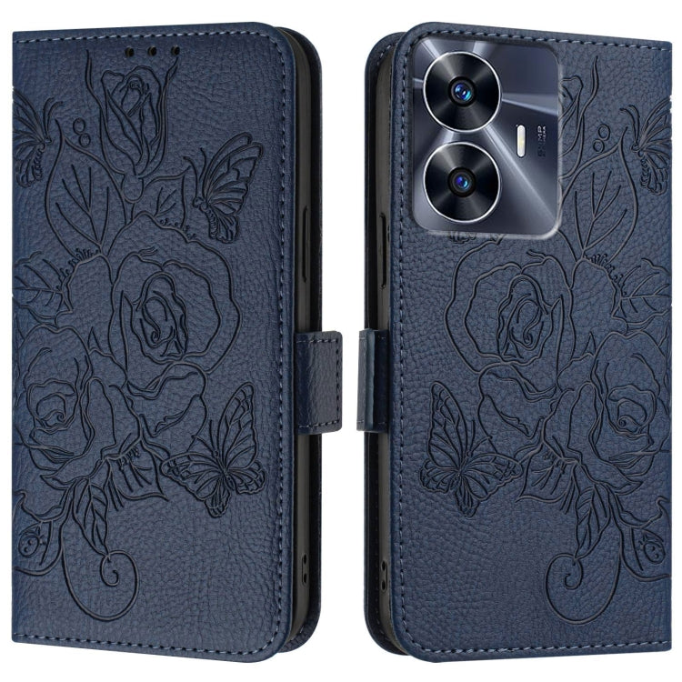 For Realme C55 4G Global / Narzo N55 Embossed Rose RFID Anti-theft Leather Phone Case