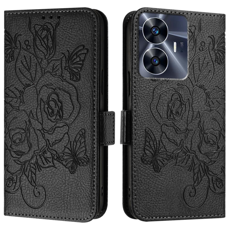 For Realme C55 4G Global / Narzo N55 Embossed Rose RFID Anti-theft Leather Phone Case