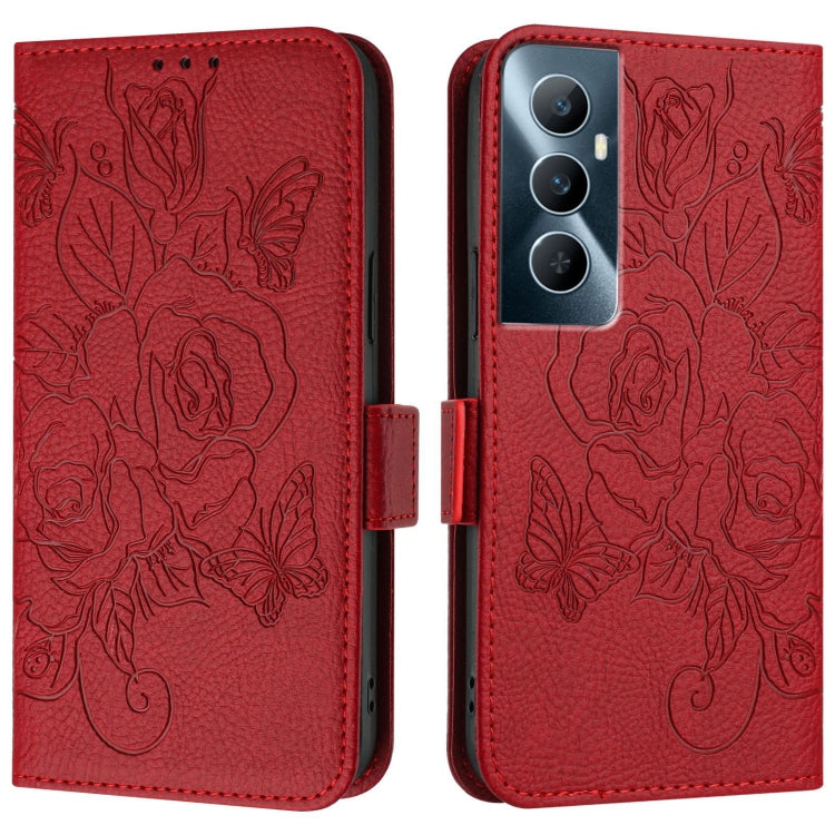 For Realme C65 4G Global Embossed Rose RFID Anti-theft Leather Phone Case