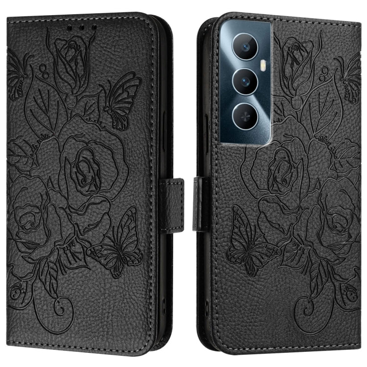 For Realme C65 4G Global Embossed Rose RFID Anti-theft Leather Phone Case