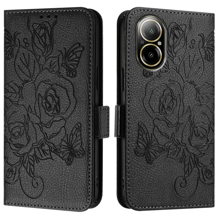 For Realme C67 4G Global Embossed Rose RFID Anti-theft Leather Phone Case
