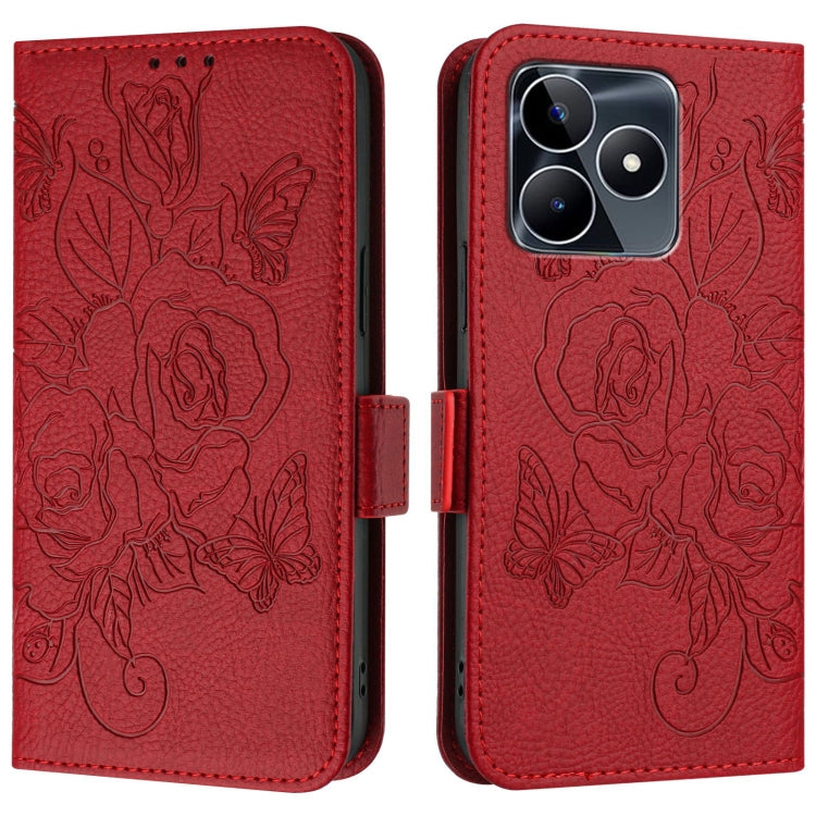 For Realme Narzo N53 4G Embossed Rose RFID Anti-theft Leather Phone Case