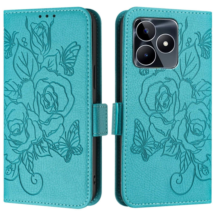 For Realme Narzo N53 4G Embossed Rose RFID Anti-theft Leather Phone Case