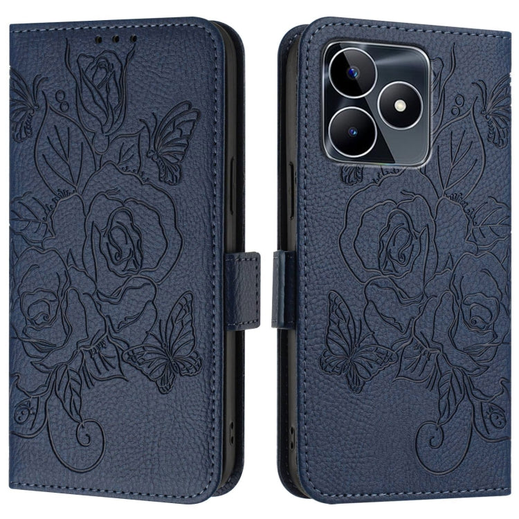 For Realme Narzo N53 4G Embossed Rose RFID Anti-theft Leather Phone Case