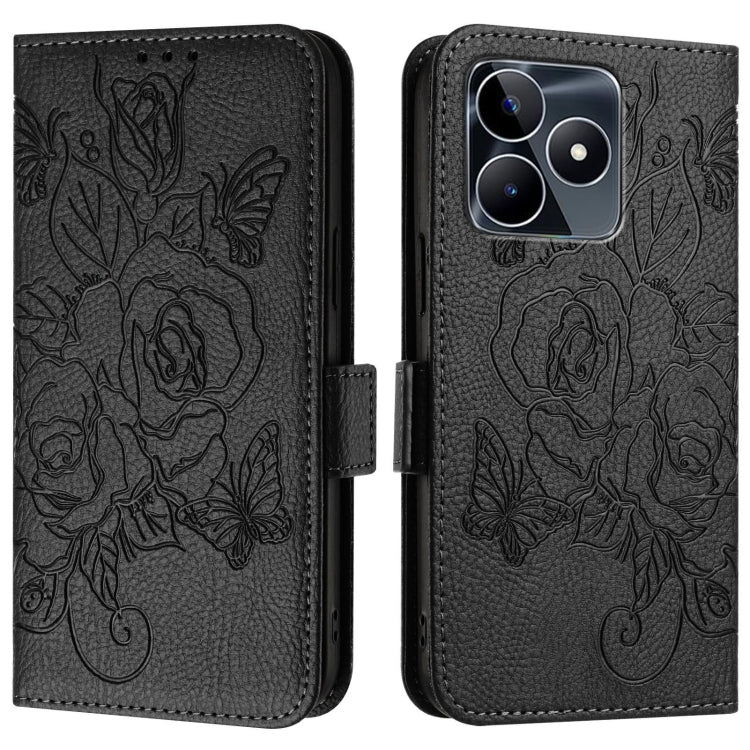 For Realme Narzo N53 4G Embossed Rose RFID Anti-theft Leather Phone Case